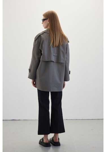 Manuka Oversize Kısa Trençkot Gri