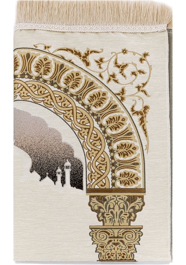 Taç Mahal Desenli Şönil Seccade Krem