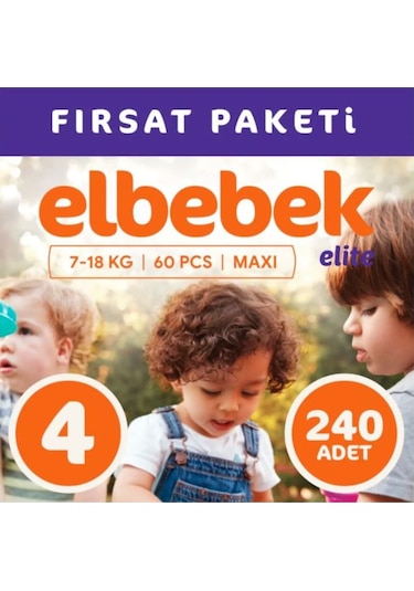 Elbebek Elite Bebek Bezi 4 Numara Maxi Fırsat Paketi 240 Adet 4'lü