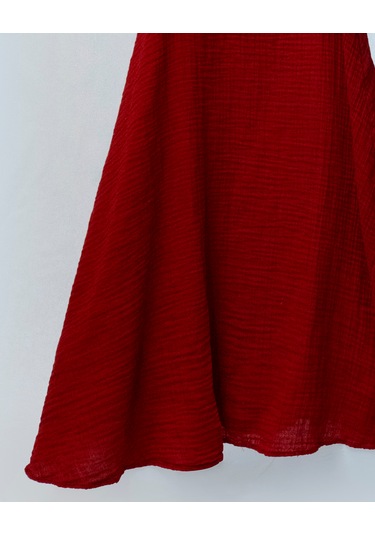 %100 Pamuk Müslin Nefes Alır Kadın Askılı Gecelik Elbise Pijama Rahat, Şık Gots Sertifikalı Kırmızı