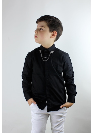 Doctor Junior Erkek Çocuk Zincir Yakalı Gömlek Siyah