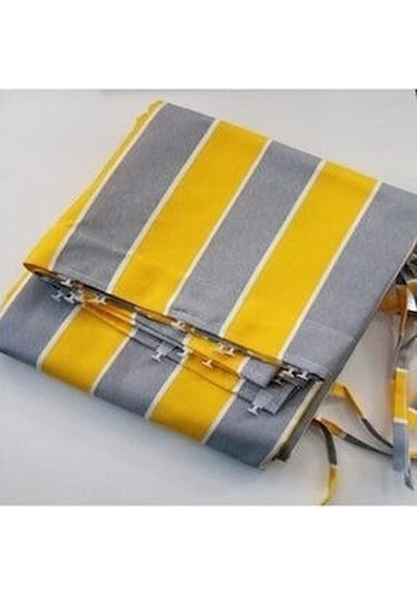 Ceylan Home Balkon Perdesi Bağcıklı Ölçü Seçenekli Sarı Gri Çizgili Antrasit