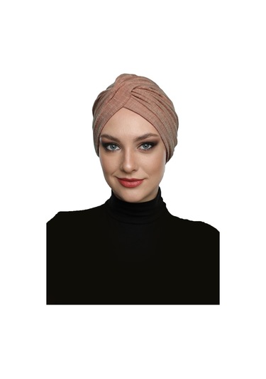 Çapraz Penye Astarlı Tarçın Rengi Hazır Türban Tesettür Havuz Bonesi Tarçın