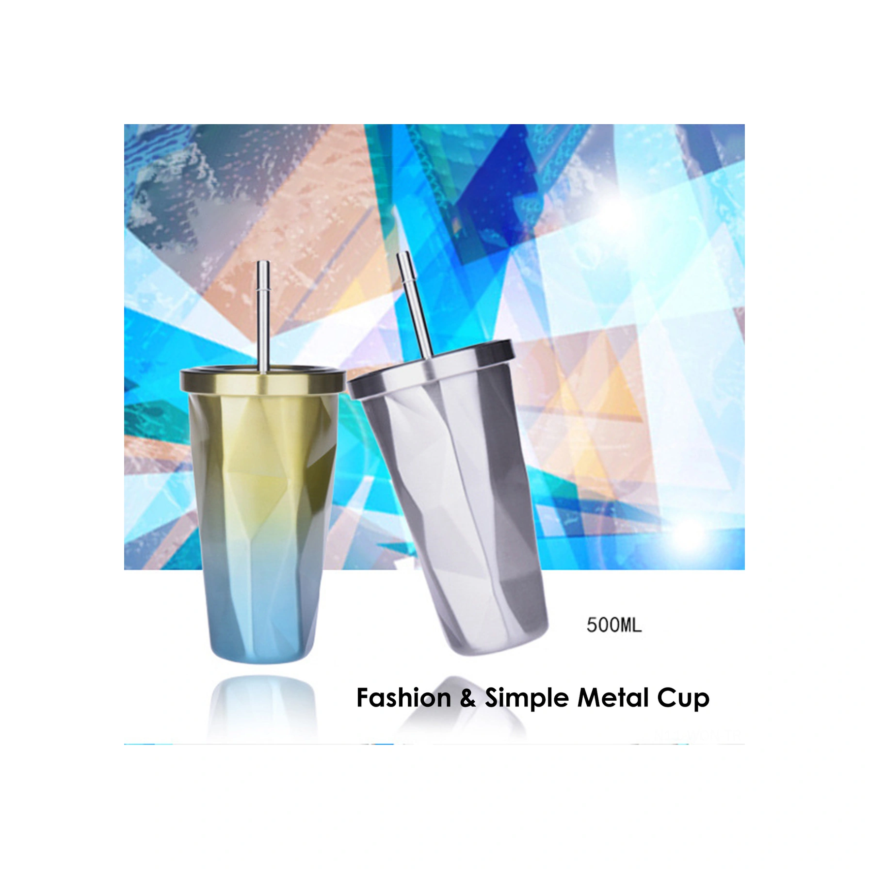 Neevoyu Stahl Çift Katlı 500ml Termos Bardak, İbrikli, Renkli Desenli, Isı Ve Soğuk Saklama Özelliği