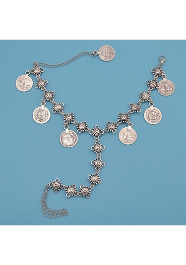 Suntek Vintage Boho Çiçek Ayak Hippi Bilezikler Püskül Madeni Gümüş