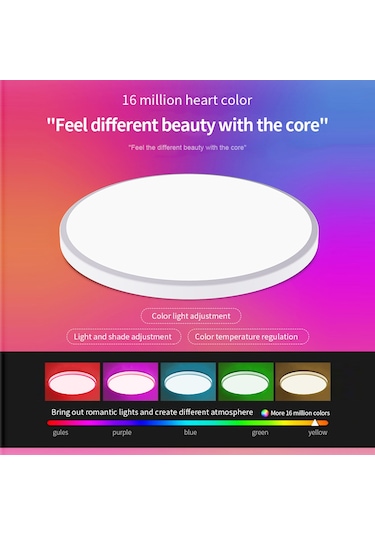 Yaozixa "16 Milyon Renk Seçeneği İle Uzaktan Kumandalı Led Tavan Lambası - Yatak Odası Ve Salon İçin Ayarlanabilir Aydınlatma" Beyaz