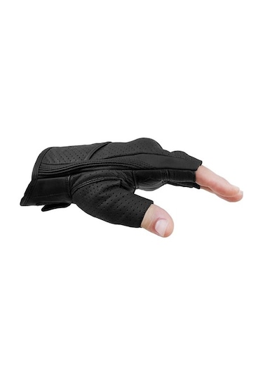 The Biker Jeans Fingerless Flx Leather Black Korumalı Motosiklet Deri Eldiveni