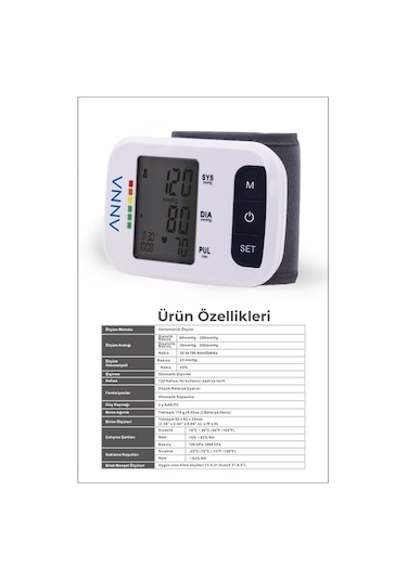Anna B2 Comfort Bilekten Ölçer Tansiyon Aleti