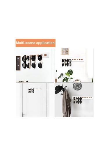 Hangfox Duvar Takılı Bambus Güneş Gözlüğü Dolabı - Pu Deri Kanca İle Ev İçi Gözlük Tutucu Ve Sergi Rakımı 40cm Beyaz