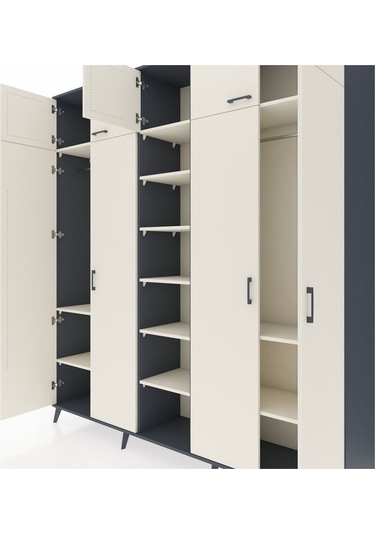 Hyperion Dolap 12 Raflı 9 Kapaklı 2 Askılı 220x44x243 Antrasit-aytaşı/aytaşı Aytası/aytası