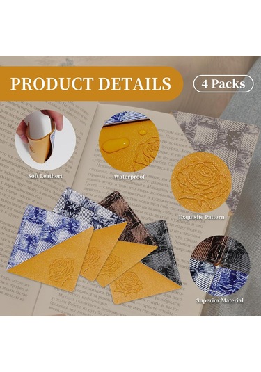 Deri Ayraçlar, Okuma Severler İçin 4 Parça Köşe Sayfa Ayraçları,