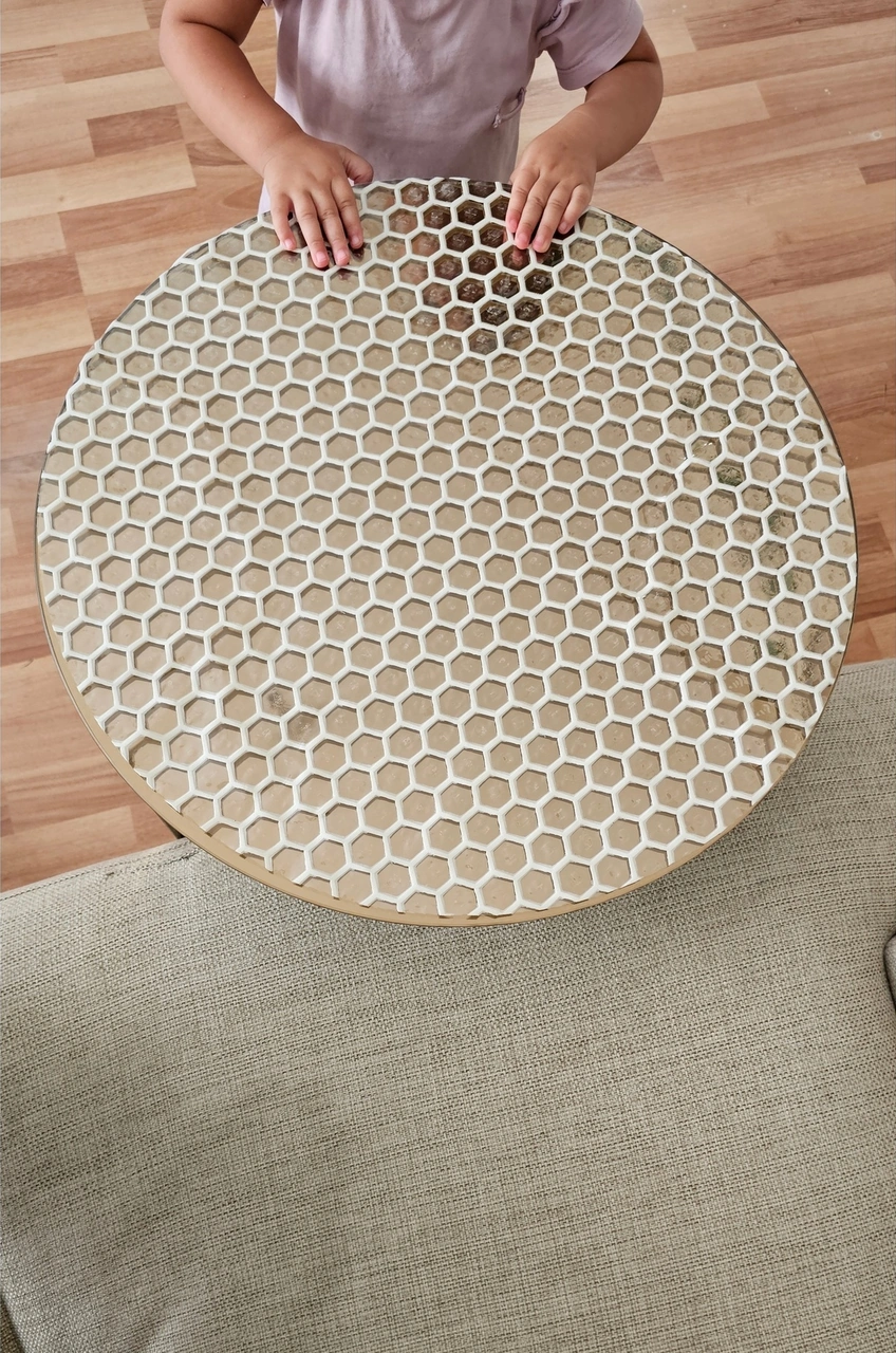 Rona Home Yuvarlak Orta Sehpa Lüks Hasır Pvc Şeffaf Petek Desen Masa Örtüsü Silinebilir, Çeyizlik Beyaz