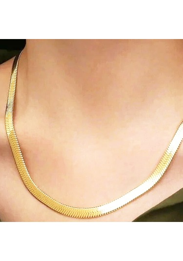 Gold Renk İtalyan Zincir Yassı Model Kadın Kolye Gold