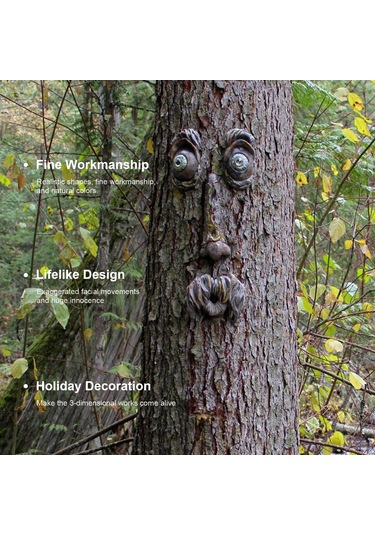 Aubyhe A Tipi Ağaç Kabuk Yüz Figürü, Bahçe Dekorasyonu, Paskalya Ve Halloween Dışarıdaki Kreatif Prop, Kolay Kurulum, Canlı Görünüm