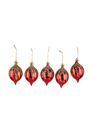 Yılbaşı Süsü 5'li Damla Kırmızı 10 Cm