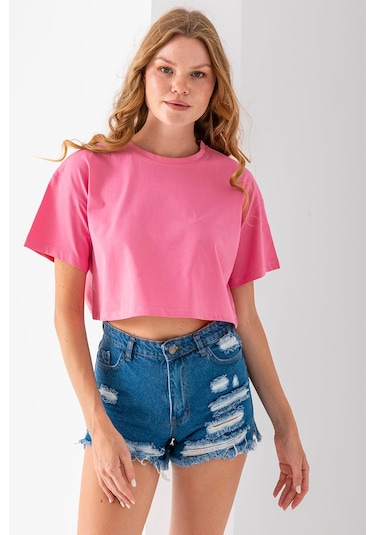 Giysa Kadın Bisiklet Yaka %100 Pamuk Basic Crop T-shirt Pembe - 925007 Pembe Giysa Kadın Bisiklet Yaka %100 Pamuk Basic Crop T-shirt Pembe - 925007 Pembe