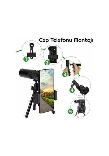 Triline 10-300x40mm Zoom Monoküler Teleskop Taşınabilir Dürbün Siyah