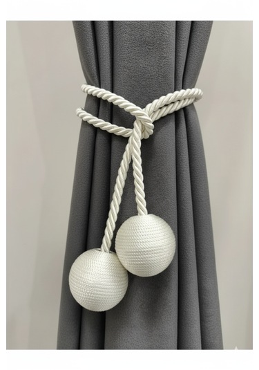 İki Toplu Yan Bağlama Fon Perde Toplama Aparatı Krem