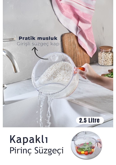 Dayanıklı Saplı Şeffaf Sebze & Meyve Süzgeci Kolay Yıkama Ve Süzme Gri