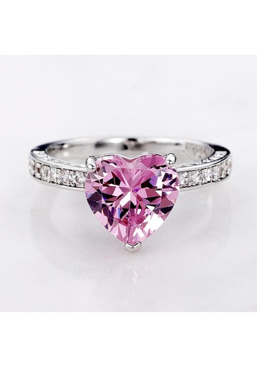 Pembe Klasik Tektaş Kadın Kalp Yüzük Aaa Pembe Kübik Zirkonya Teklif Yüzükler Kız Arkadaşı Için Yıldönümü Hediyesi Düğün Takı 7 Pembe