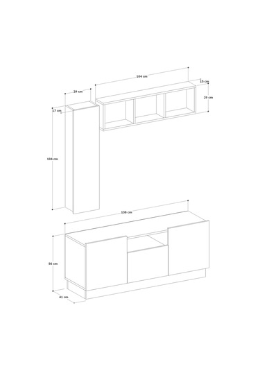 Detamob Lora Tv Ünitesi, Tv Sehpası Açık Raf Ve Dolabı, Beyaz/sonoma & Karbon Gri/sonoma Beyaz