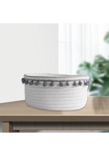 Suntek Güzel Yumuşak Depolama Sepeti Dokuma Pamuk İpliği Yün Gri Peluş Top Gri