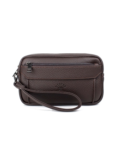 Kahverengi Erkek Lüks El Ve Bileklik Kemerli Portföy El Çantası Kahverengi