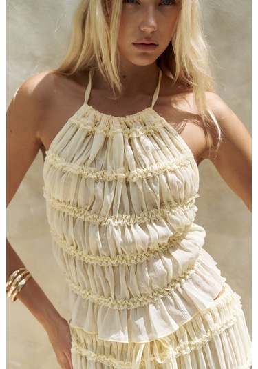 Sofi Transparan Sarı Crop Etek Takım Sarı