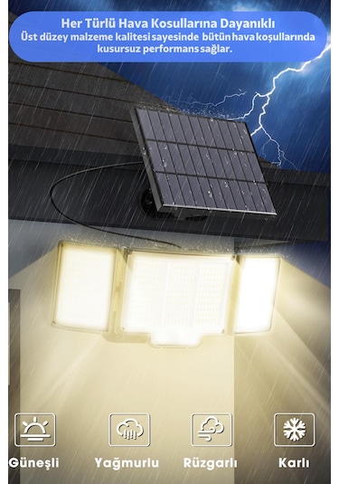 Technosmart Geniş Açılı Solar Projektör Bahçe Aydınlatma 348 Led, Kumanda Kontrollü, Sarı Işık