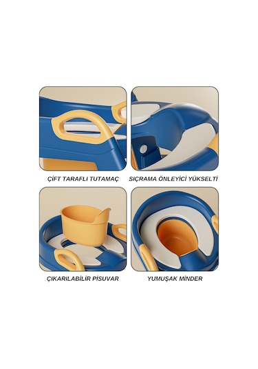 Çocuk Tuvalet Eğitimi Katlanır Klozet Adaptörü ve Lazımlık Mavi