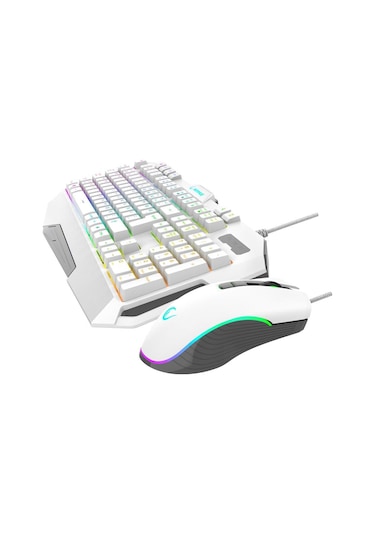 Rampage Km-34 Glare Beyaz Klv , 12800 Dpı Mouse + Rampage Mousepad Oyuncu Seti Optik