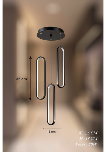 Modern Siyah 3 Lü Sarkıt Nordic 3 Renk Led Avize Siyah