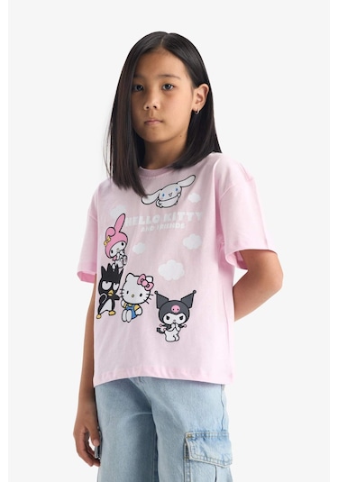 Defacto Kız Çocuk Hello Kitty Relax Fit Bisiklet Yaka Kısa Kollu Tişört F5389a825hspn633 Pembe