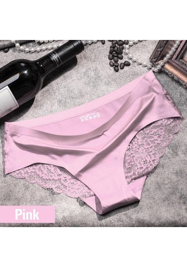 Pembe Kadın Traceless Buz Ipek Iç Çamaşırı Lüks İnci Dantel Dikiş Üçgen Külot Pembe