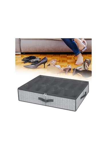 Suntek Yatak Altı Ayakkabı Saklama Düzenleyici Kutusu Şeffaf Gri Diğer