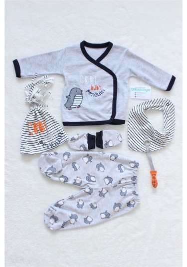 Cool Baby Penguin Yenidoğan 5'li Takım Gri Açık Bej
