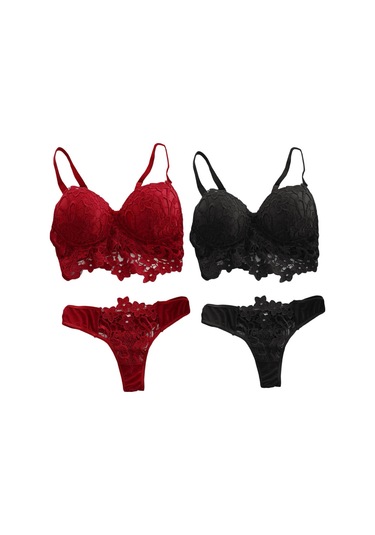 Sones Push Up Sütyen Ve Külot Takımları Kadın İç Çamaşırı Dantel İç Çamaşırı Kırmızı