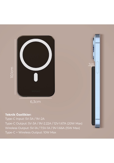Woyax By Deji 5000 mAh 20 W Hızlı Taşınabilir Magsafe Powerbank Siyah