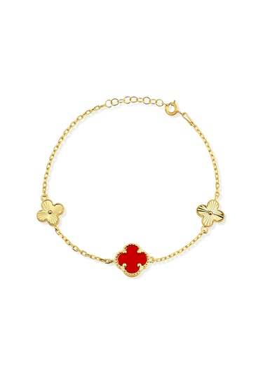 14k Altın Kaplamalı 925 Ayar Gümüş Granada Saray Yoncaları Bileklik - Kırmızı 45103301 Altın