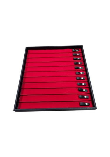 11'li Tesbih & Bileklik Sunum Tablası Ahşap Kasa Siyah Deri 35x38 Cm Çok Renkli