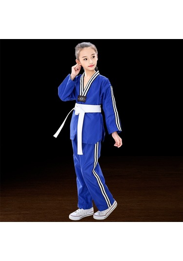 Sones Çocuk Yetişkin Pamuklu Erkek Ve Kadın Tekvando Giyim Eğitim Üniformaları Artı Bar Mavi