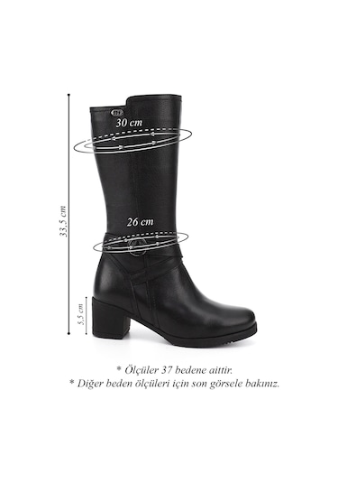 Gönderir Kadın Siyah Floter Fermuarlı Kalın Topuklu Hakiki Deri Çizme Gkzc13446575 Siyah