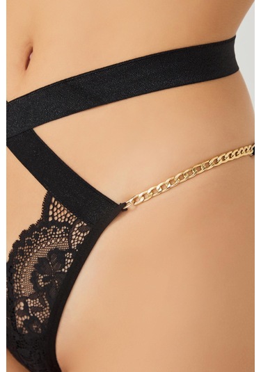 Dantelli Zincir Detaylı Kadın Tanga Külot 3'lü Paket Renkli-2 Çok Renkli