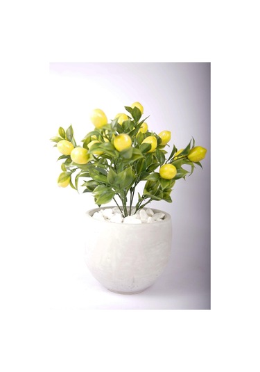 Yapay Limon Ağacı Tanzimi Beton Saksıda Yapay Çiçek Yapay Bitki Yeşil-sarı