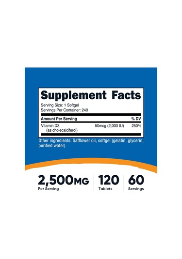 Nutricost Vitamin D3 2000 İu Softgels, 240 Softgels