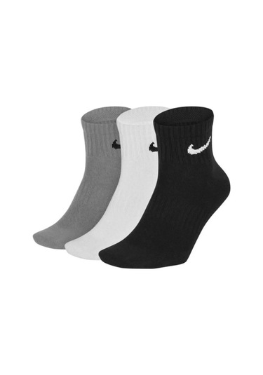 Nike Everyday Cotton Cushioned Erkek Beyaz Siyah Gri 3lü Çorap Siyah - Beyaz - Gri