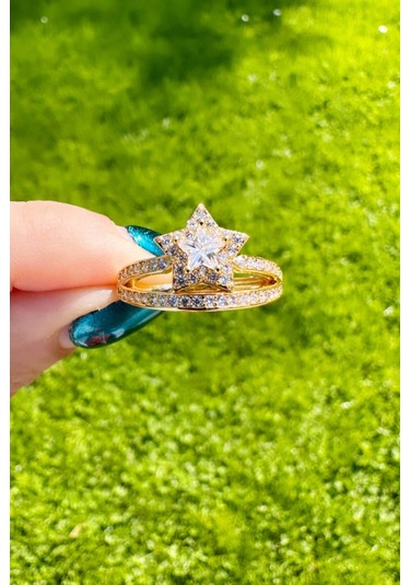 Gold Çift Sıralı Yıldız Yüzük Gold