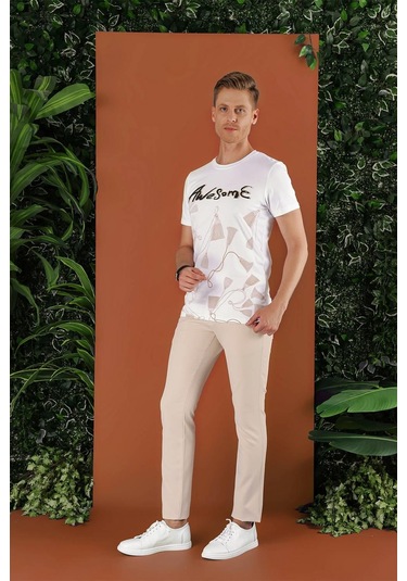 P 1123 Slim Fit Bej Spor Pantolon Bej