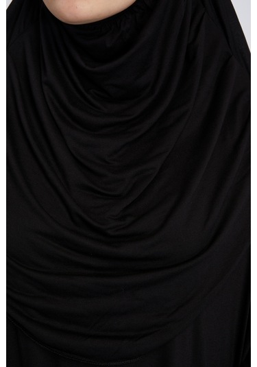 Pratik Başörtülü Rahat Giyilebilen Organik Tek Parça Namaz Elbisesi Siyah