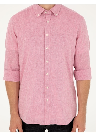 Cacharel Kırmızı Slim Fit Keten Karışımlı Gömlek